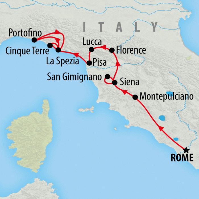 tourhub | On The Go Tours | Treasures of Tuscany & Liguria - 7 days | Tour Map