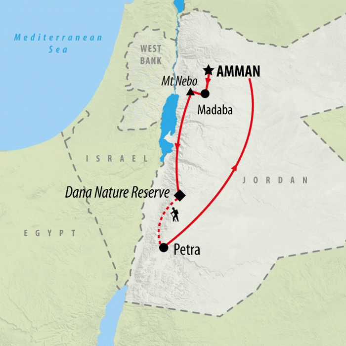 tourhub | On The Go Tours | Trek Jordan - 7 days | Tour Map