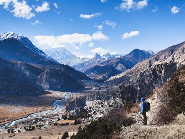 View of the Annapurna mountains in the Himalayas