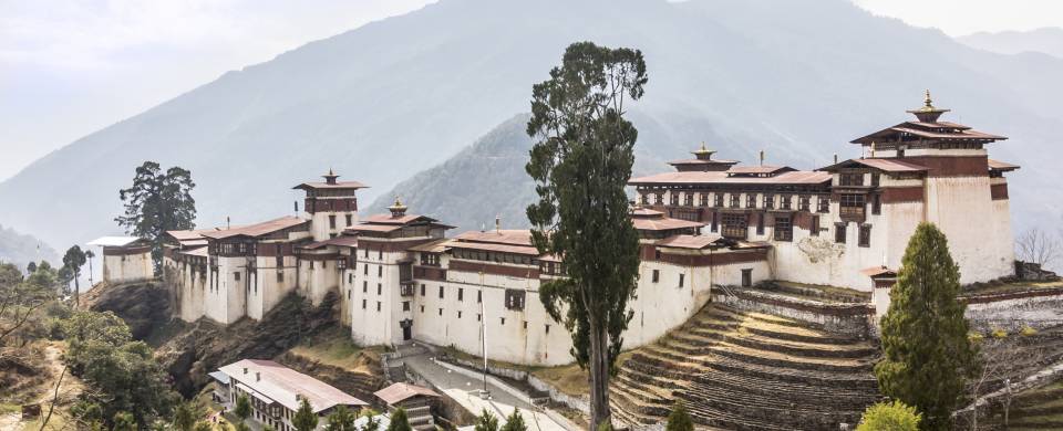 Classic white and brown monastery in Trongsa
