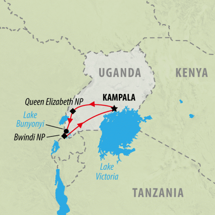 tourhub | On The Go Tours | Uganda & Gorilla Trek Express - 6 days | Tour Map