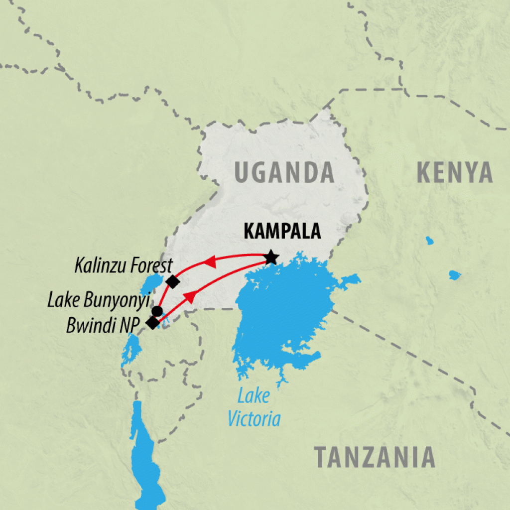 Uganda & Gorilla Trek Express (Accommodated) - 6 days Map
