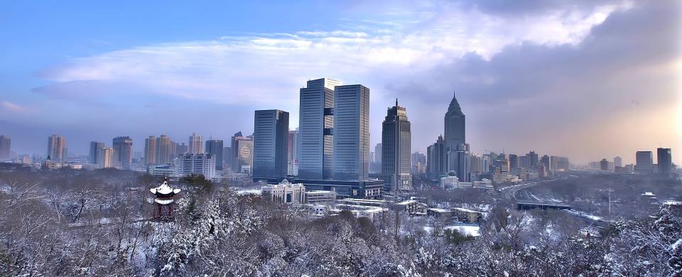 Snow settling on the city of Urumqi
