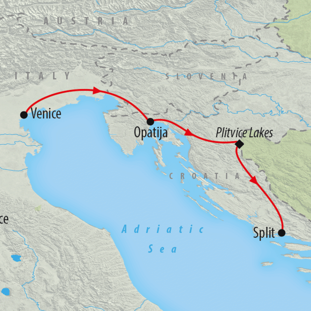 Venice to Split - 4 Days map