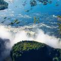 Aerial view of the dazzling blue water of Victoria Falls