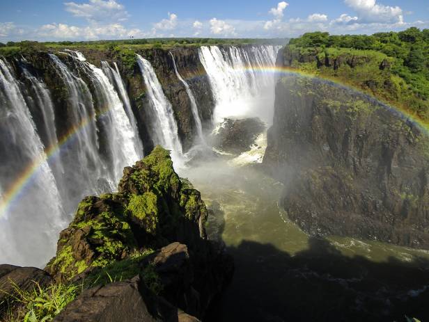 Aerial view of the dazzling blue water of Victoria Falls