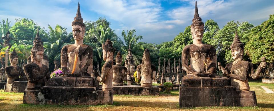 Statues in the beautiful Buddha garden in Vientiane