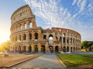 View of Colosseum in Rome and morning sun