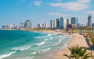 View of the waterfront and beaches of Tel Aviv, Israel