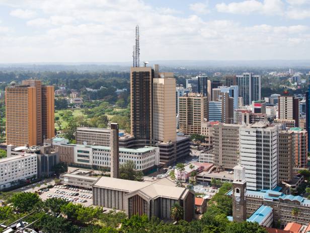 Aerial view of Nairobi and its skyscrapers