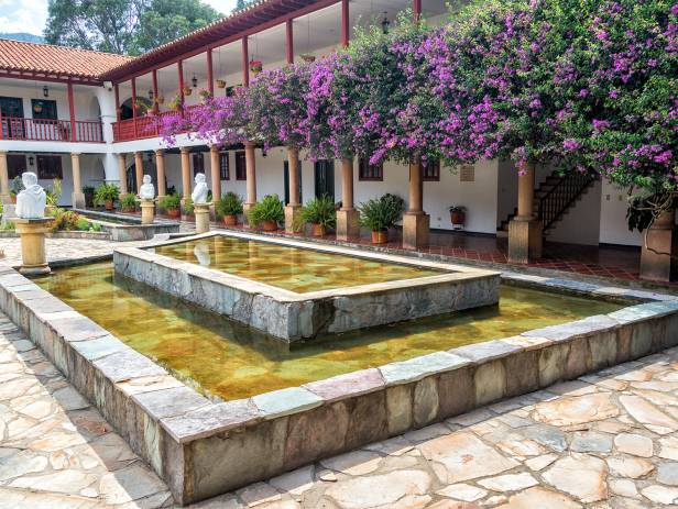 The attractive colonial architecture of Villa de Leyva with a mountainous backdrop