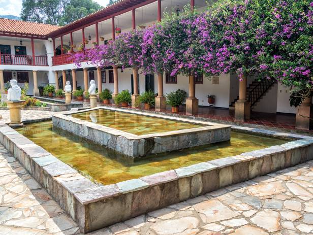 The attractive colonial architecture of Villa de Leyva with a mountainous backdrop