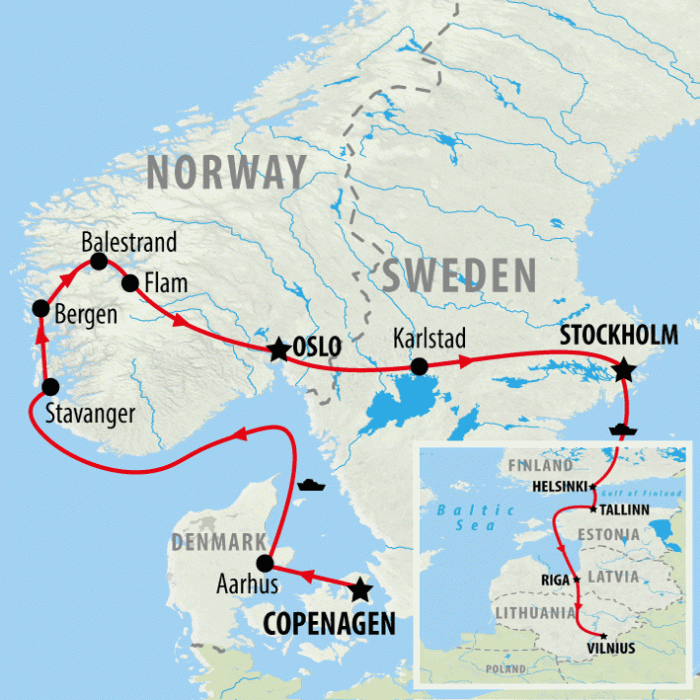 tourhub | On The Go Tours | Scandinavia & the Baltics - 17 days | Tour Map