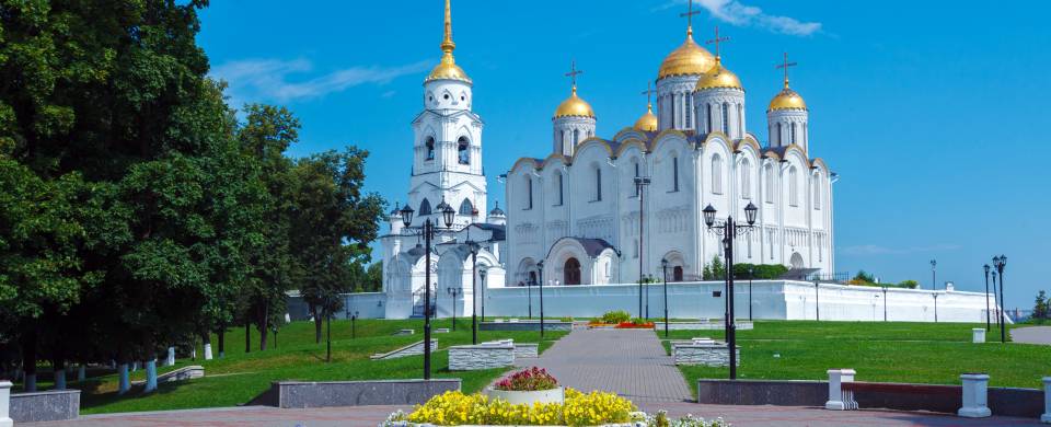 The gleaming golden domes of the Assumption Cathedral in Vladimir