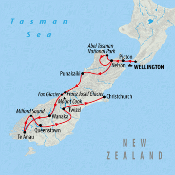 Wellington & South Island - 14 days map