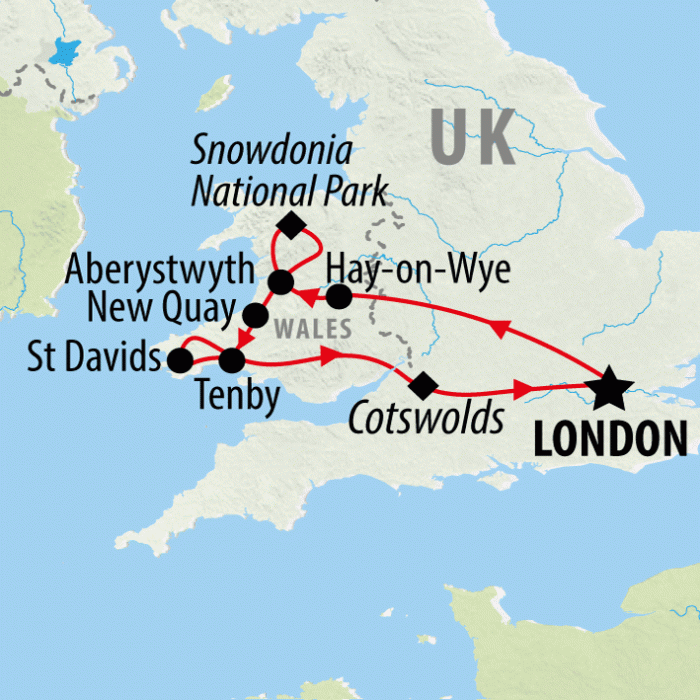 tourhub | On The Go Tours | Welsh Wanderer - 5 days | Tour Map