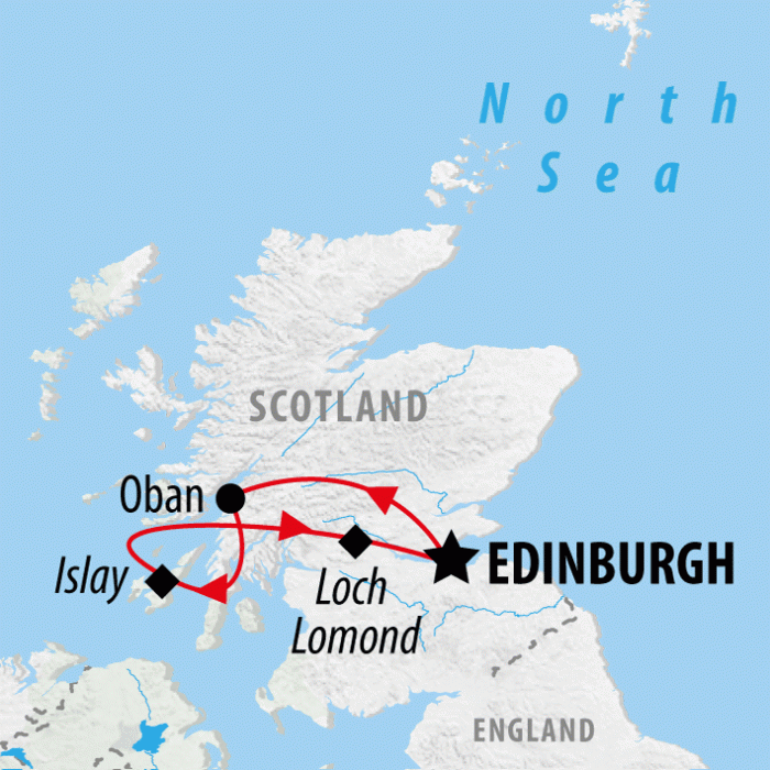 tourhub | On The Go Tours | Whisky Coast & Loch Lomond (Hotel) - 4 days | Tour Map