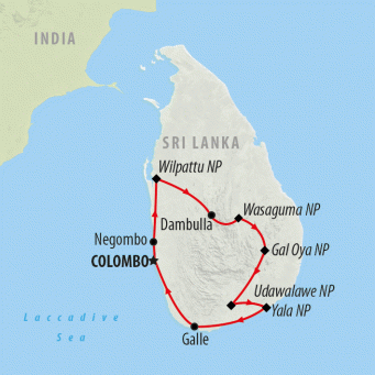 Safari in Sri Lanka - 9 days map