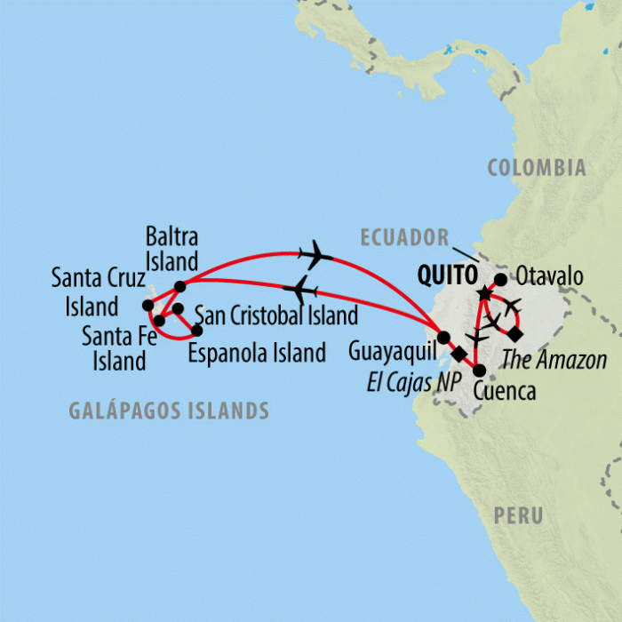 tourhub | On The Go Tours | Wilds of Ecuador - 16 days | Tour Map