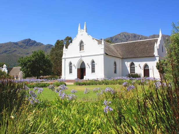 Grassy plains with mountain in the background in Stellenbosch