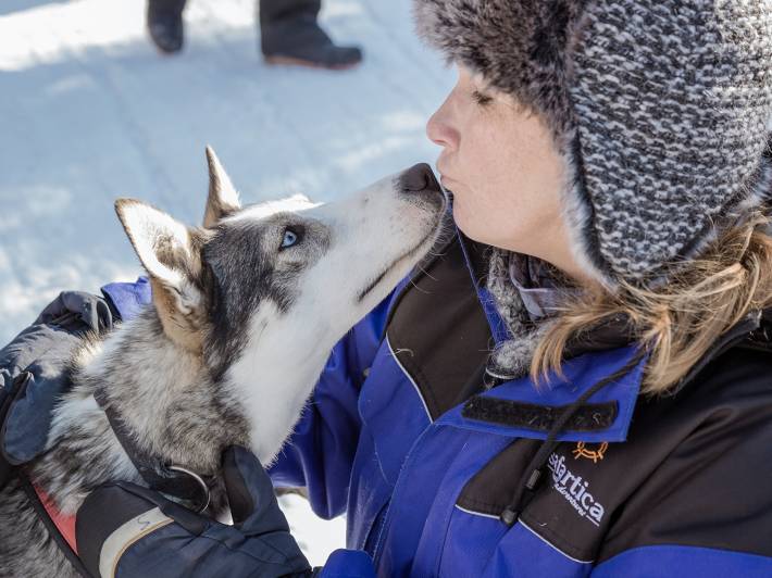 Woman with husky