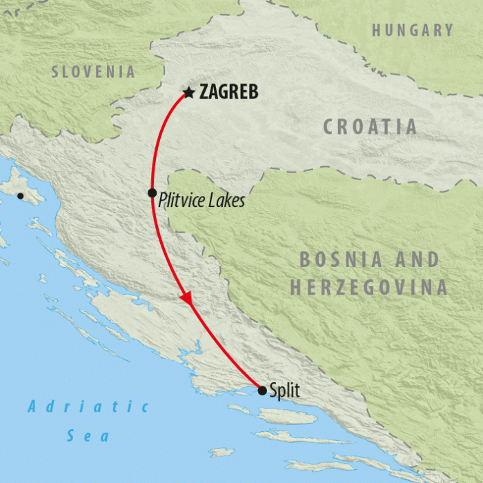 tourhub | On The Go Tours | Zagreb to Split - 4 Days | Tour Map