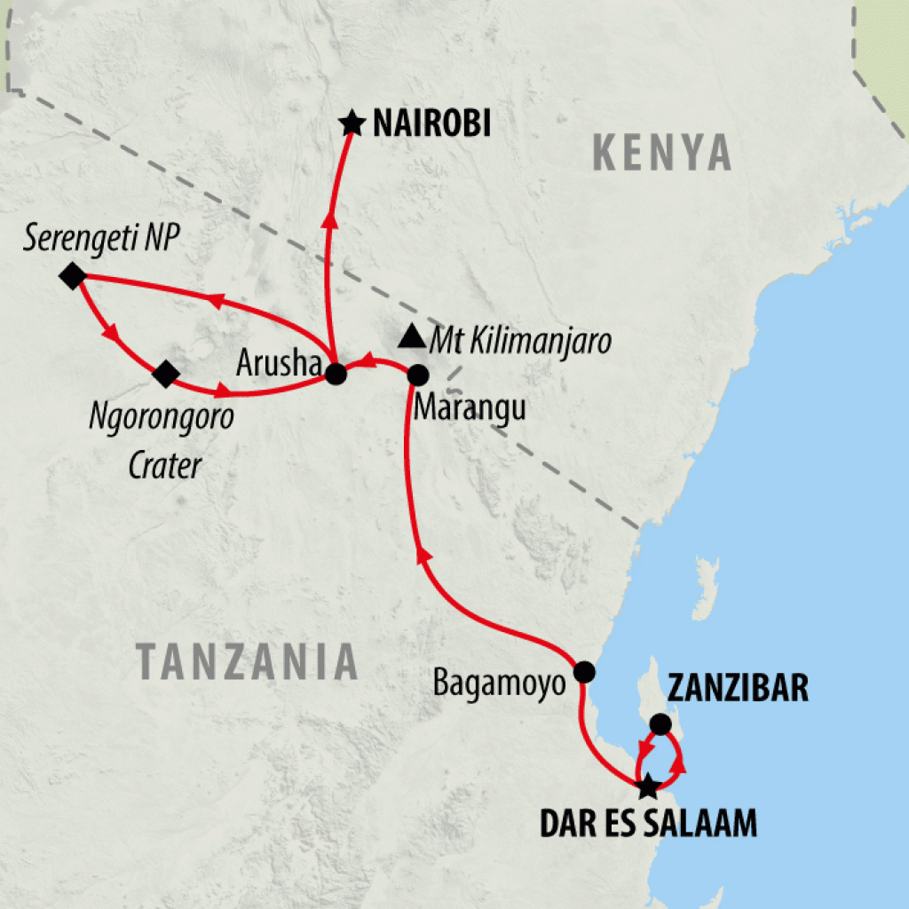 Zanzibar & Tanzania (Accommodated) - 11 days map