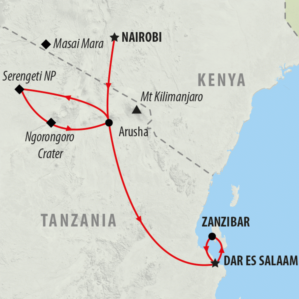 Zebras & Zanzibar - 11 days map