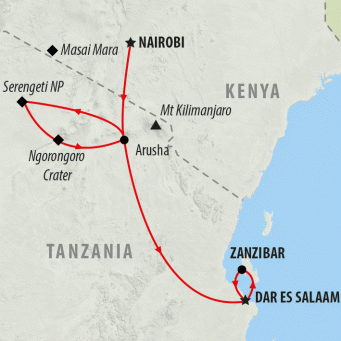 Zebras & Zanzibar - 11 days map