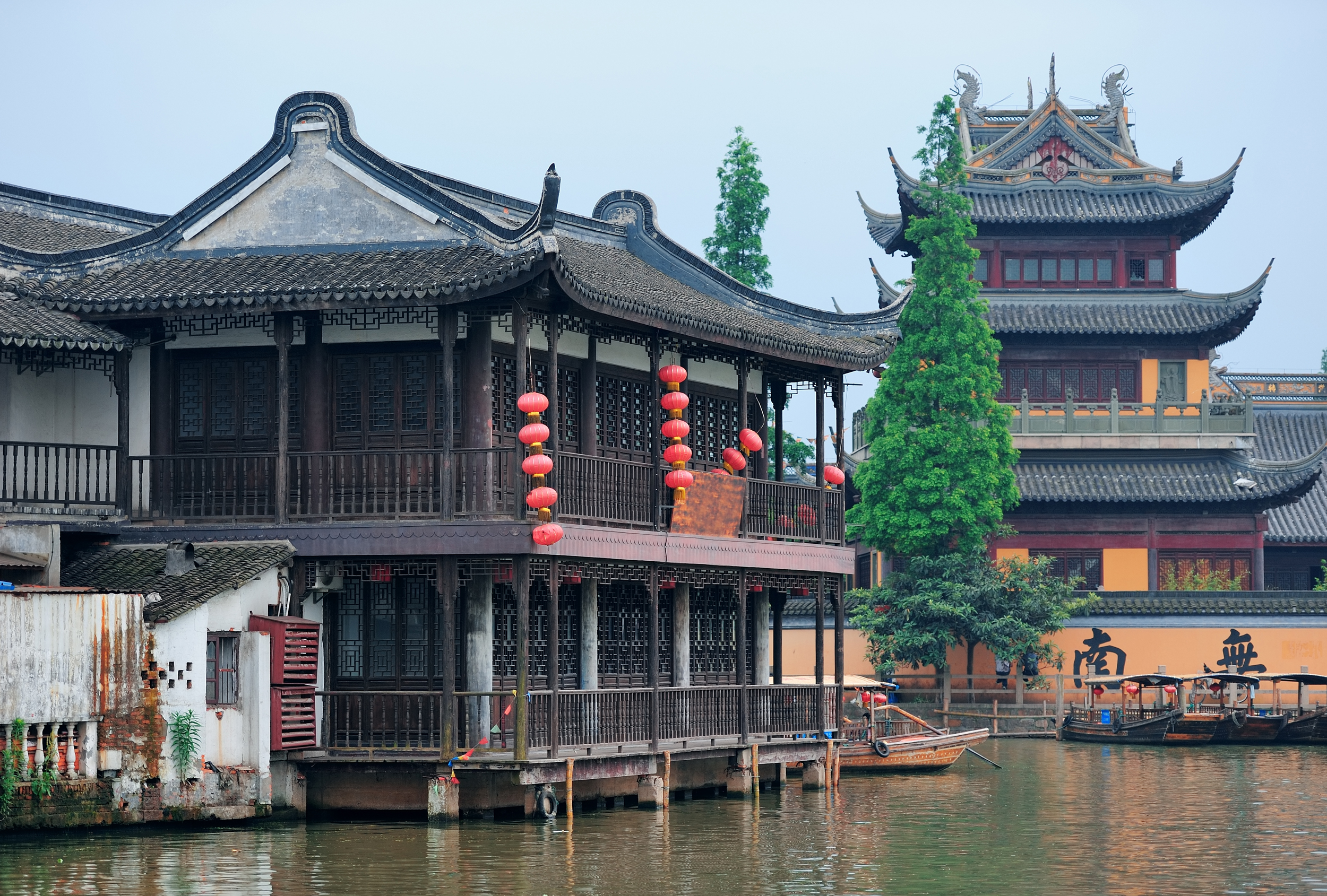 The traditional timber buildings of Zhujiajiao water town near Shanghai