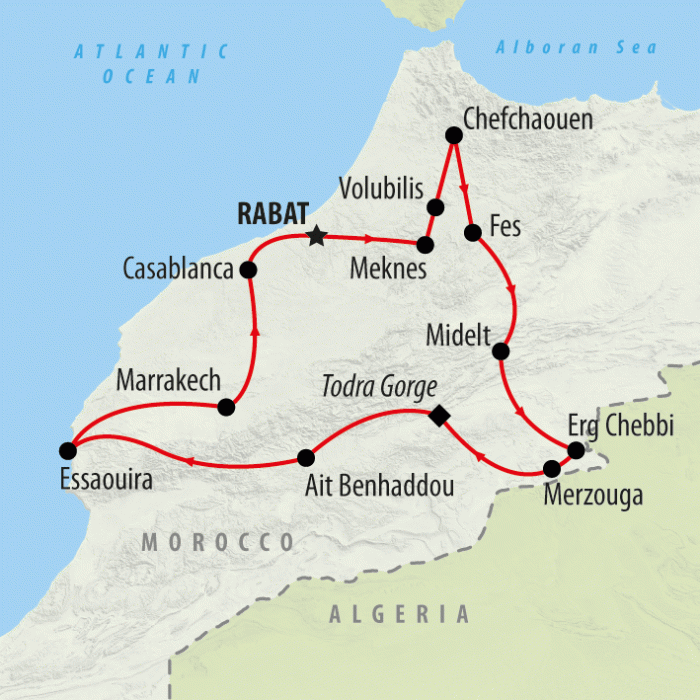 tourhub | On The Go Tours | Camels, Souks & Kasbahs - 15 Days | 290/CSK | Route Map
