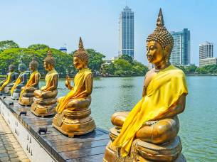 golden statues of Buddha, Colombo, Sri Lanka