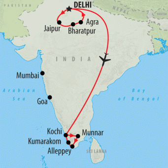 Golden Triangle & Kerala - 14 days map
