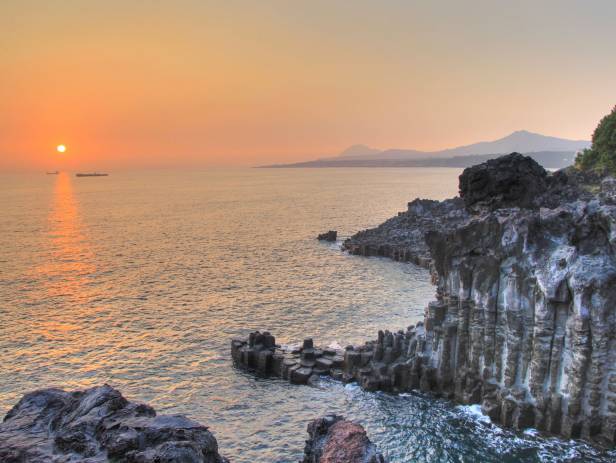 View of Jeju Island, stretching out in to the water