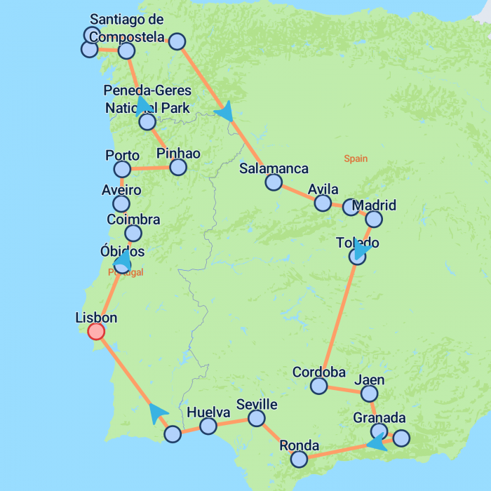 tourhub | On The Go Tours | Portugal & Spain From Lisbon - 13 days | Tour Map