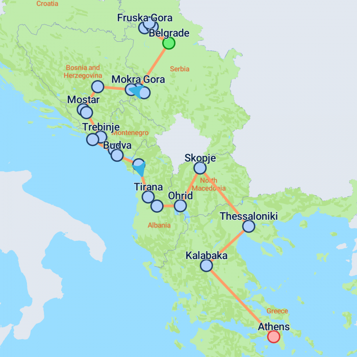 tourhub | On The Go Tours | Serbia to Greece Superior - 15 days | Tour Map