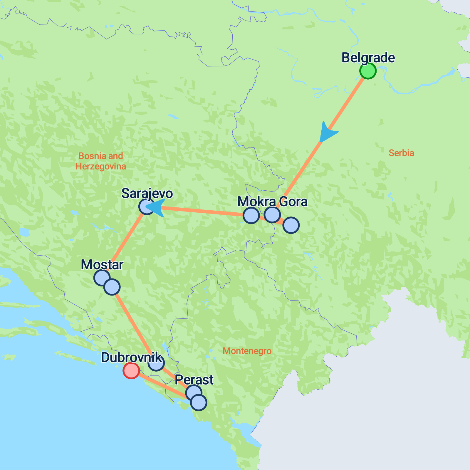Map of Balkans Express Superior - 9 days