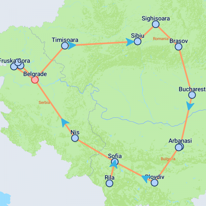tourhub | On The Go Tours | Serbia, Romania & Bulgaria Discovered Superior - 12 days | Tour Map