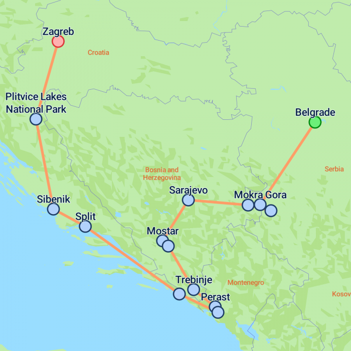 tourhub | On The Go Tours | Belgrade to Zagreb Superior - 10 days | Tour Map