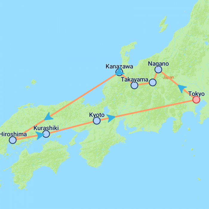 tourhub | On The Go Tours | Highlights of Japan - 14 days | Tour Map