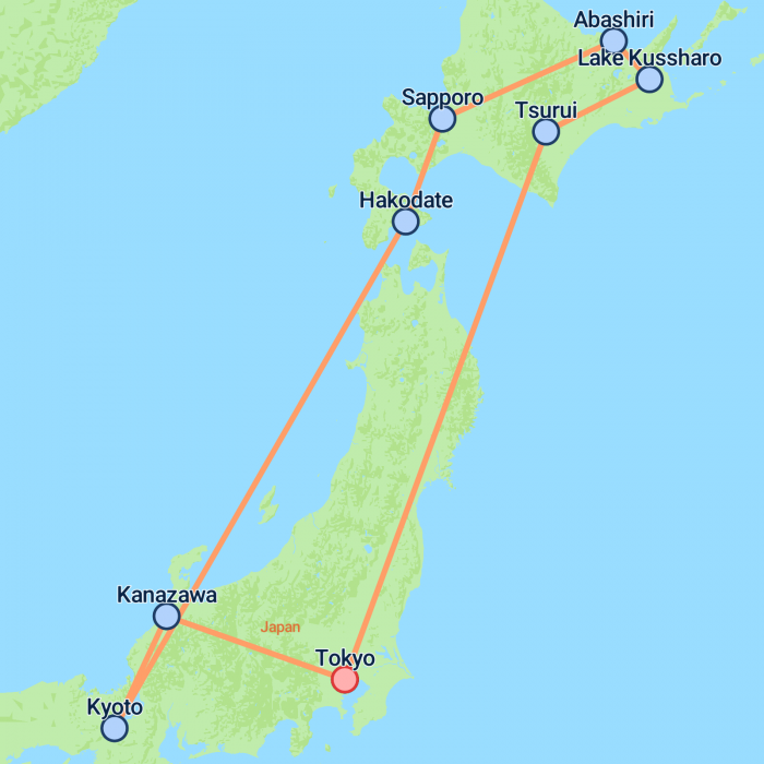 tourhub | On The Go Tours | Northern Japan Winter Discovery - 15 days | Tour Map