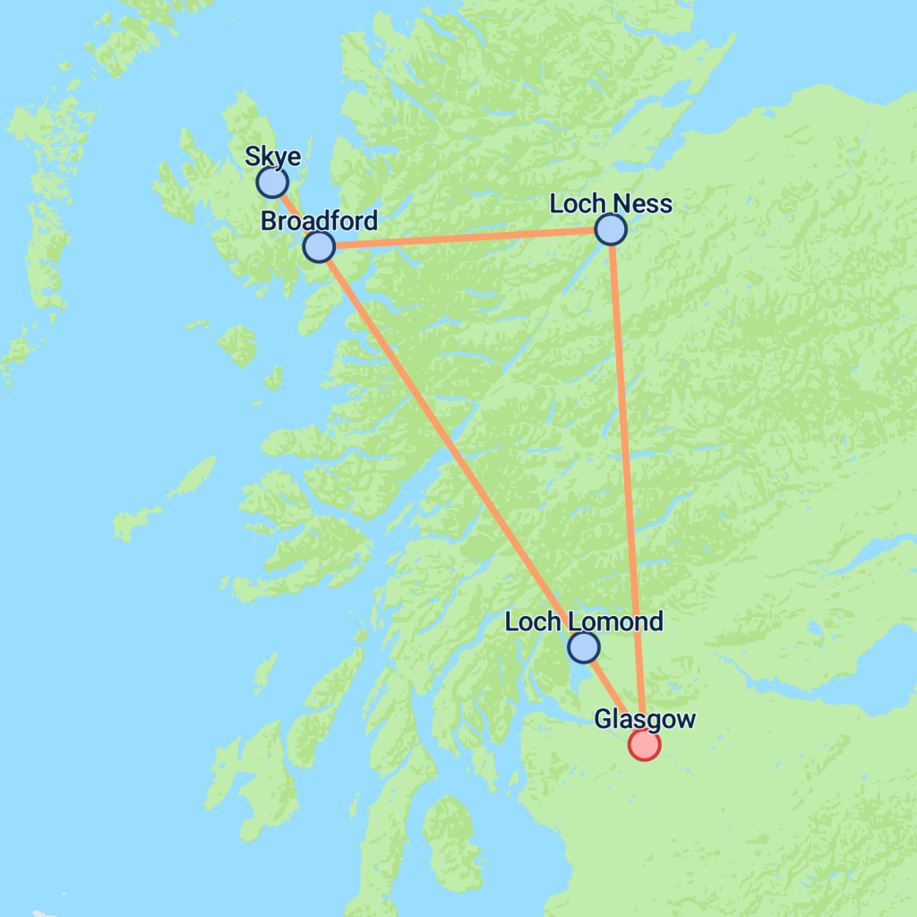 Glasgow to Skye & Loch Ness - 3 days Map