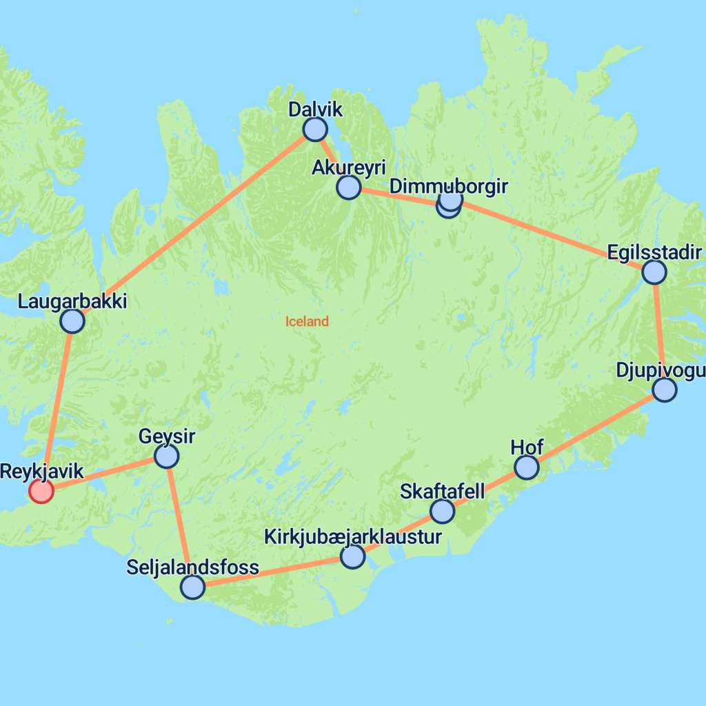 Wild Iceland & Whale Watching - 8 days Map