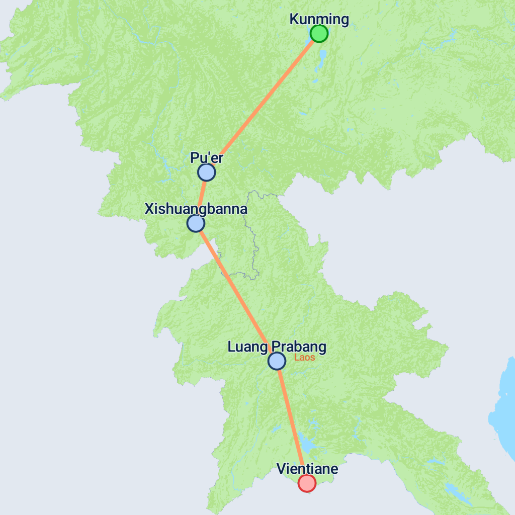 Kunming to Laos - 10 days Map