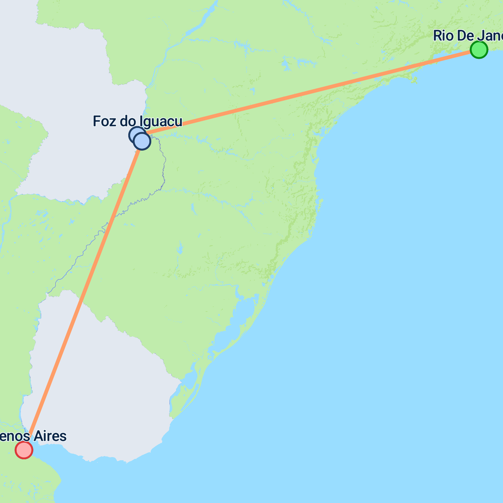 Map of Rio de Janeiro to Buenos Aires - 9 days