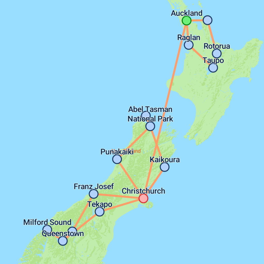 Budget NZ Encompassed From Auckland - 21 days Map