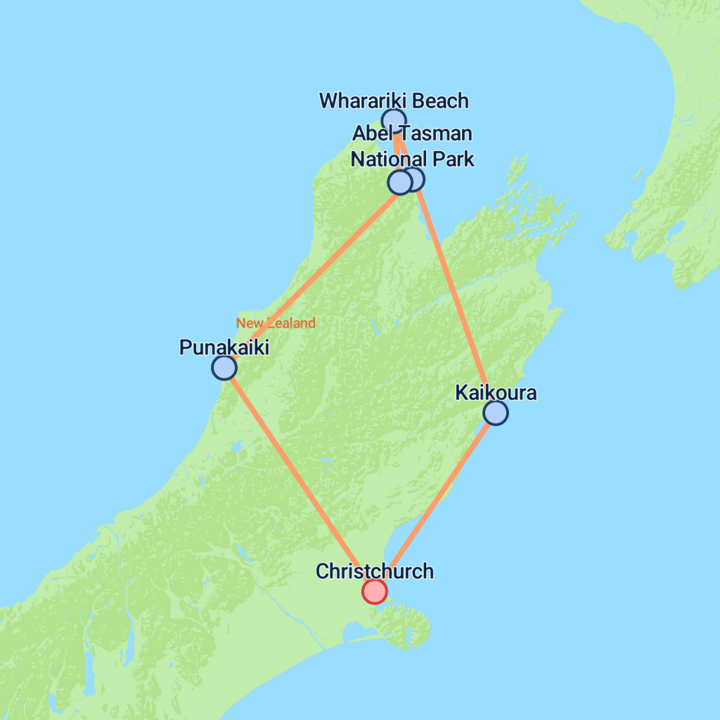 Budget Christchurch Loop - 7 days Map