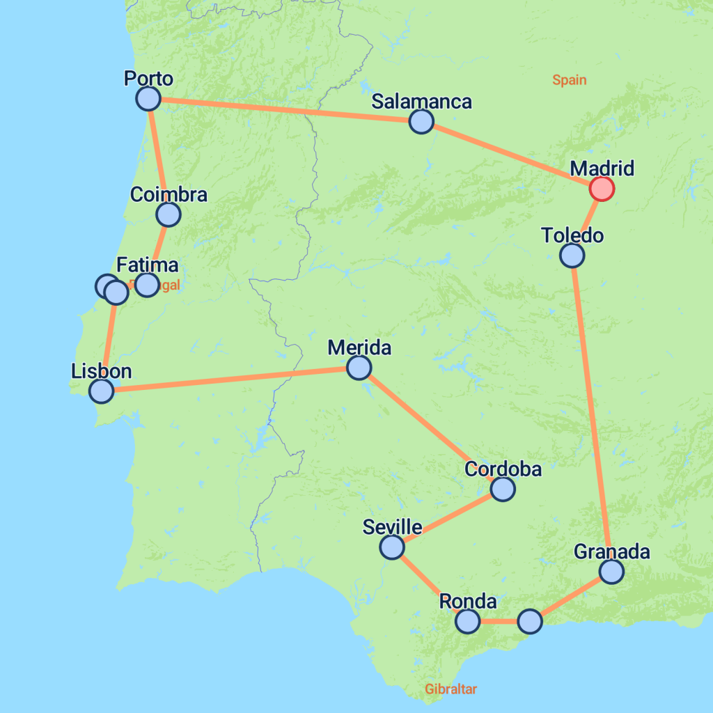 Private Portugal & Andalucia Explorer - 14 days map