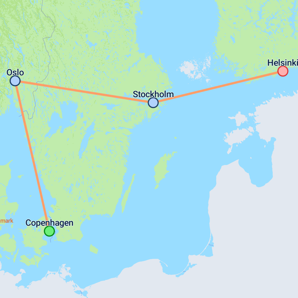 Scandi Northern Capitals - 9 days map
