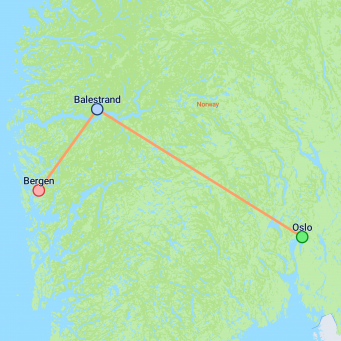 Oslo to Bergen (4 Star) - 7 days map